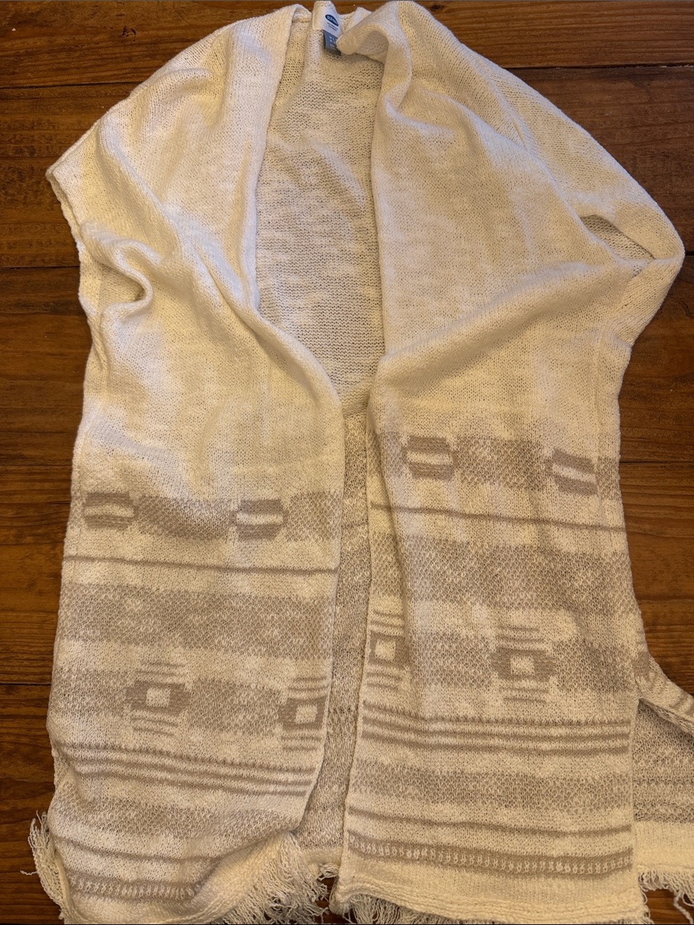 Old Navy Cream Open-Front Patterned Knit Cardigan